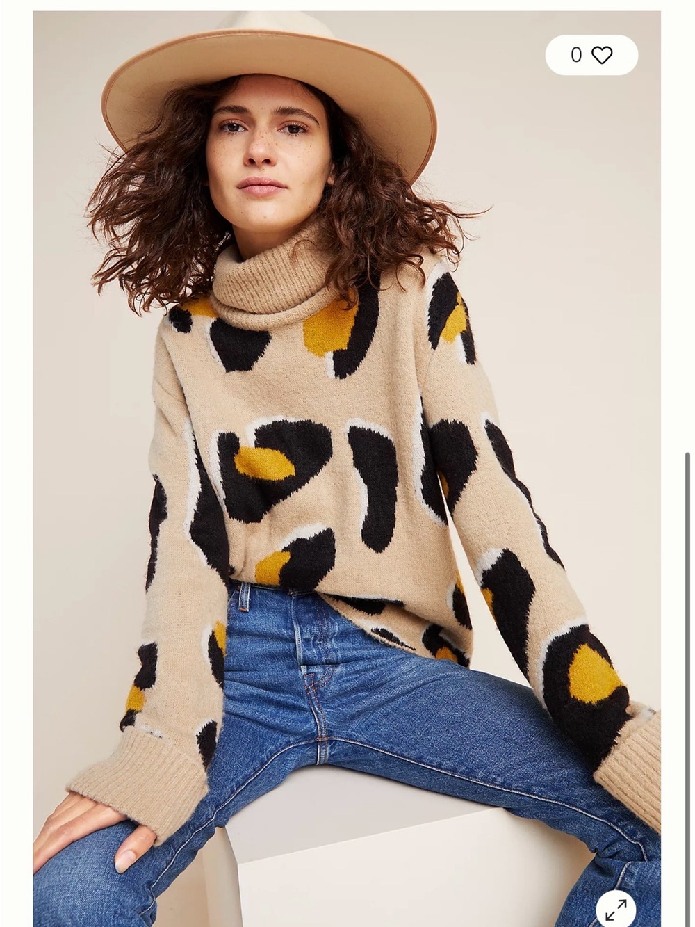 Moth Anthropologie Georgia Leopard Animal print Turtleneck Sweater Sz XS
